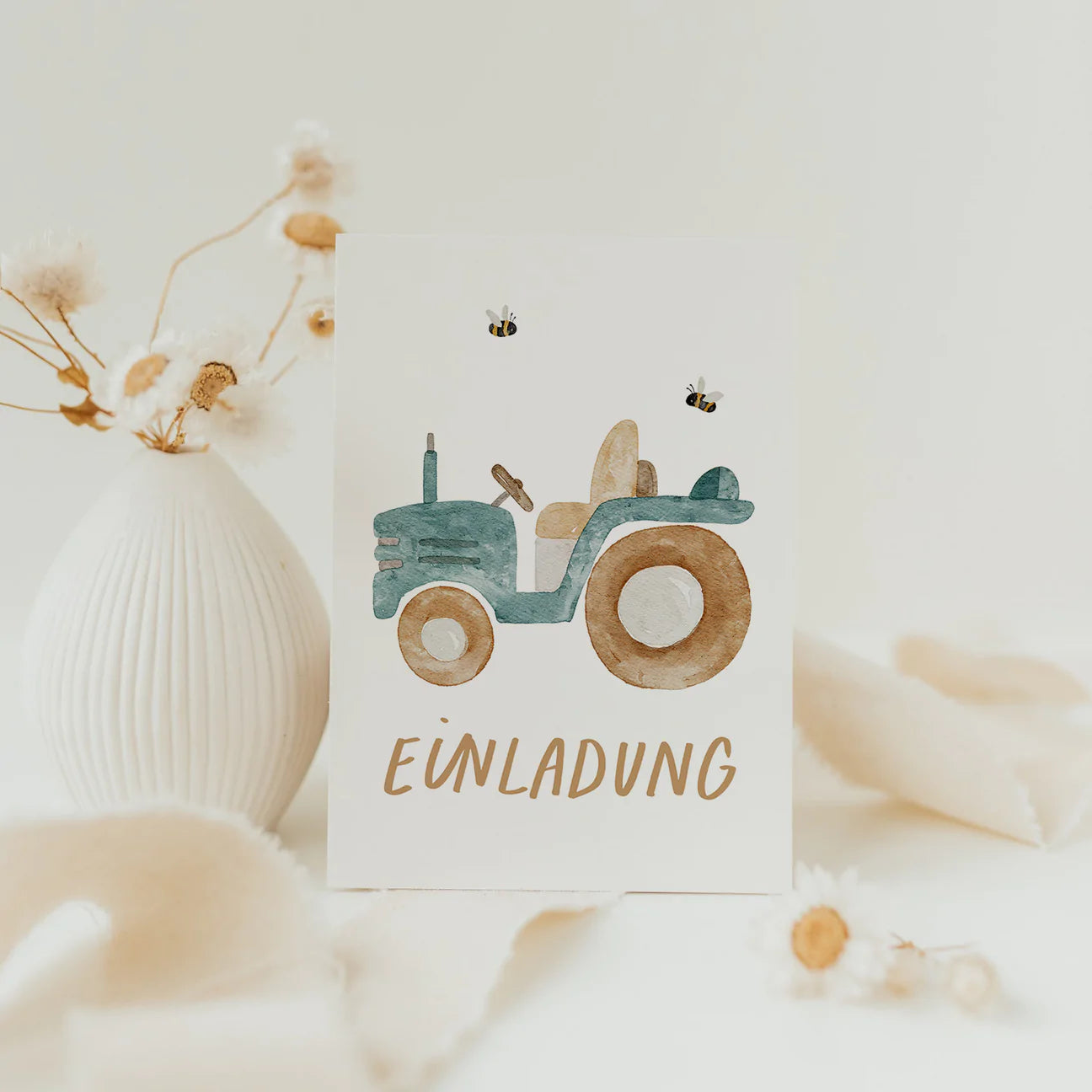 Postkarte EINLADUNG TRAKTOR